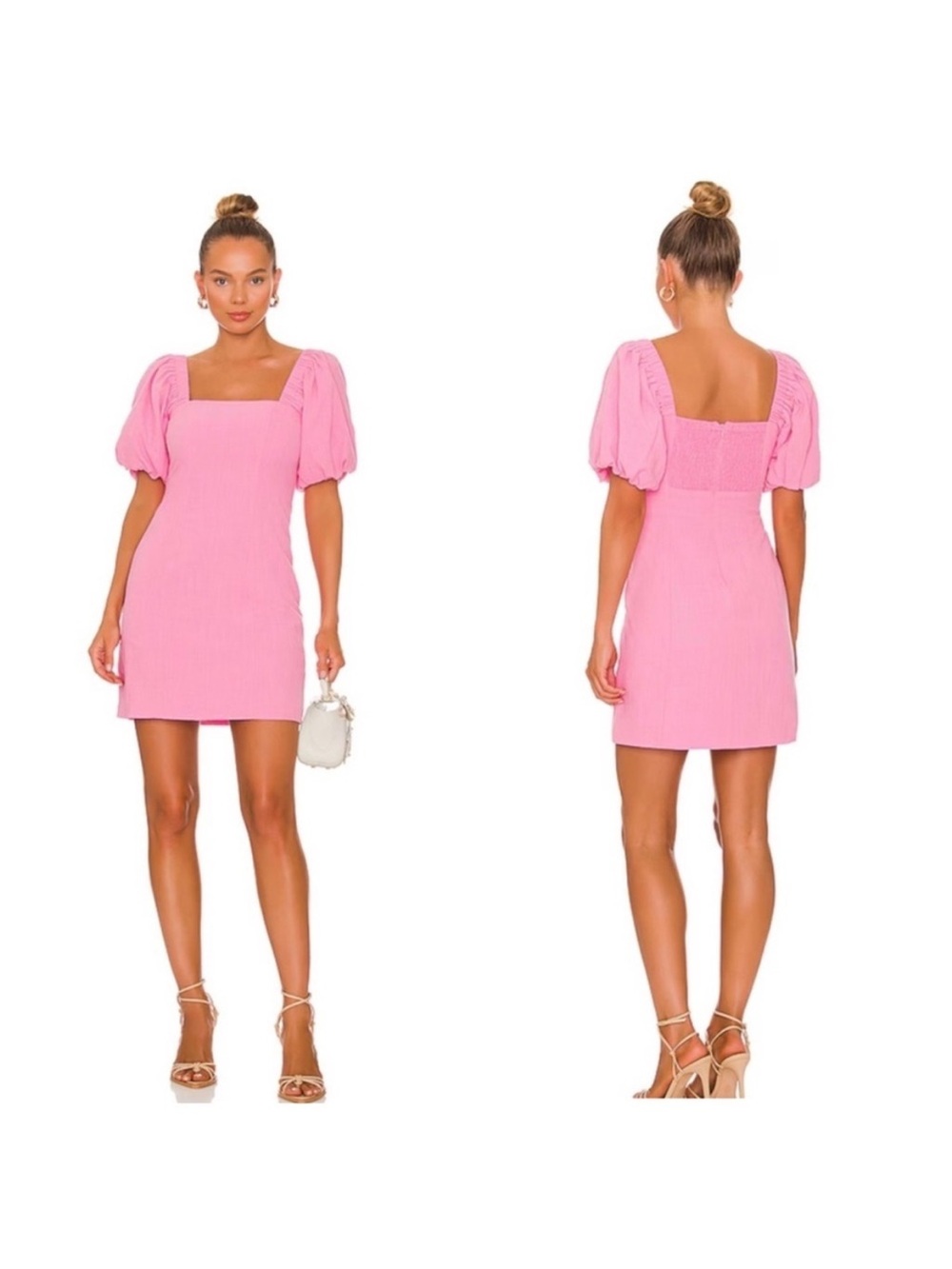 SNDYS Tuscany Dress Bubblegum Pink Puff Sleeve Mini Dress Women Size Small